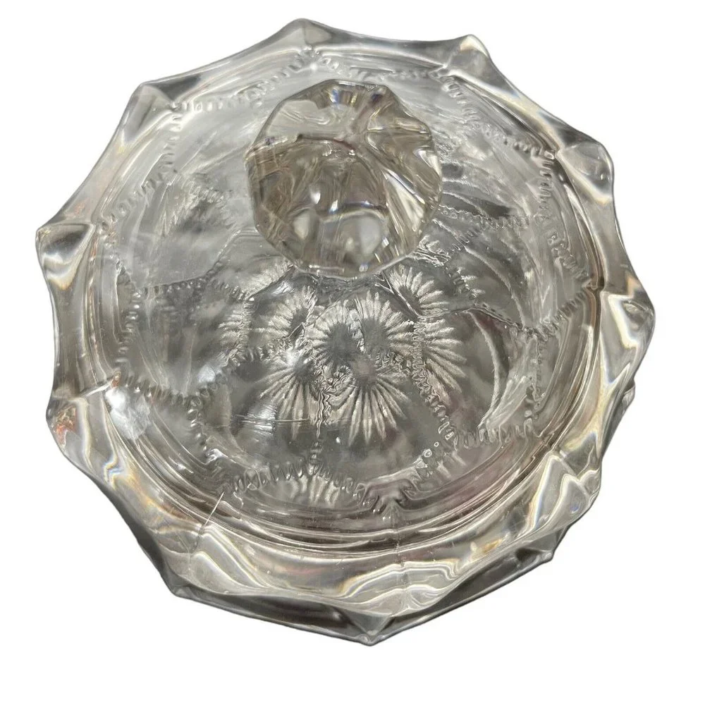 Vintage 1940's Honey Cone pattern Covered Vanity Jar Clear glass